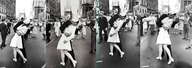 V-J Day in Times Square van Alfred Eisenstadt in vier verschillende versies