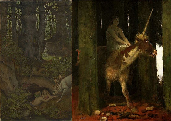 Nixen an der Waldquelle van Moritz von Schwind en Stille des Waldes van Arnold Böcklin