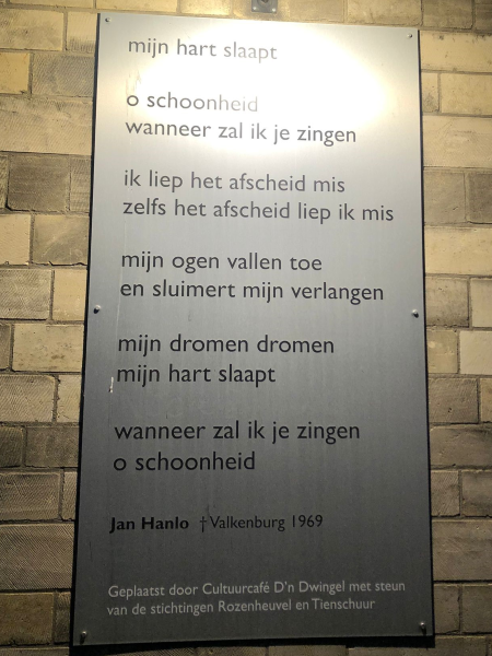 Mijn hart slaapt, gedicht van Jan Hanlo, gevonden in Valkenburg
